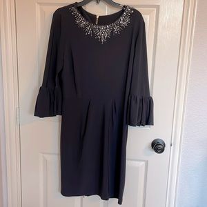 Sz 16 - Gray/Navy cocktail party dress with beading at neckline & bell sleeves